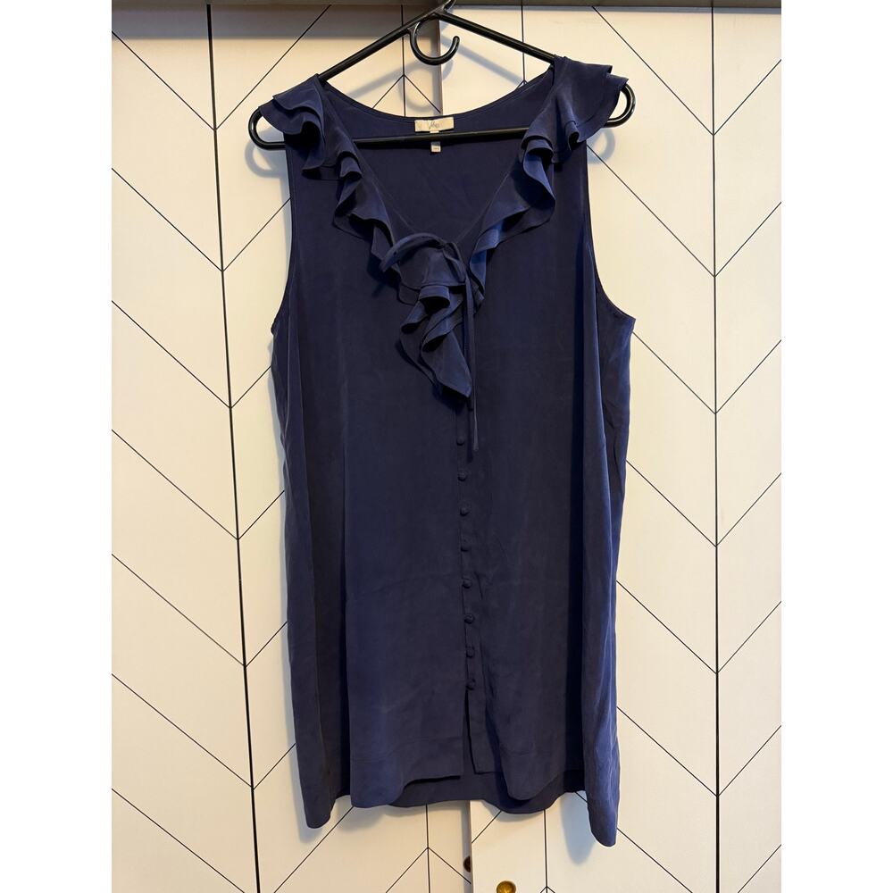 Joie Womens Large Blue Silk Button Ruffle V-neck Sleeveless Mini Dress